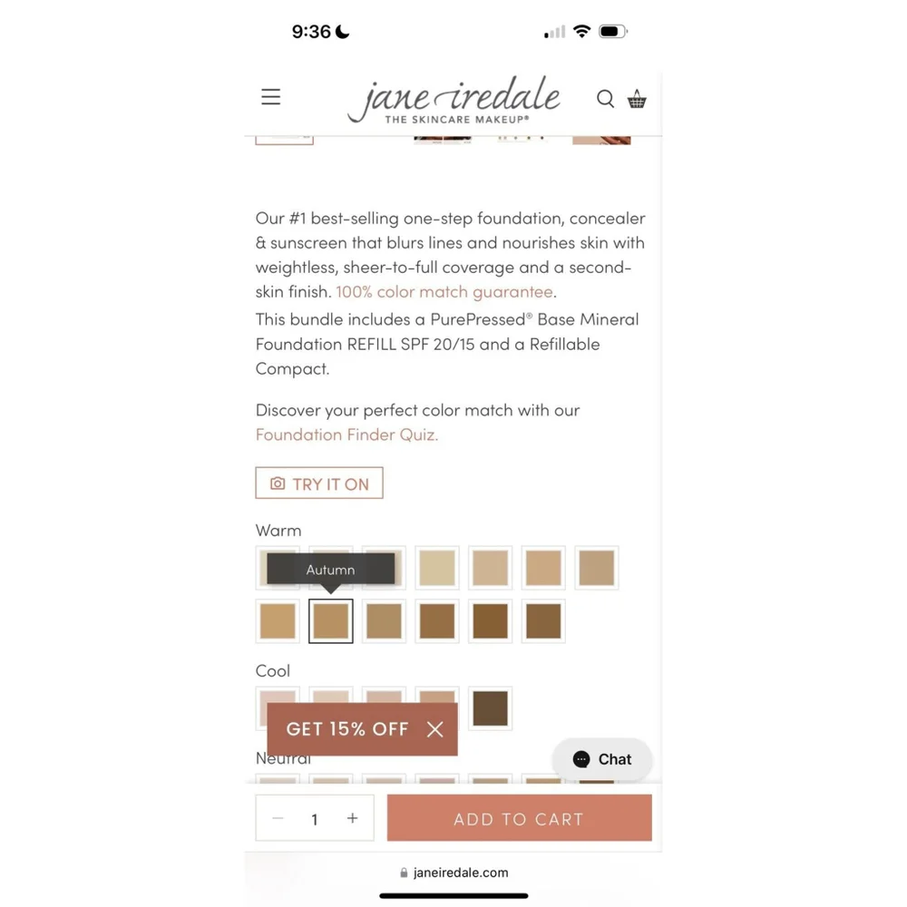 Jane Iredale PurePressed Base Mineral Autumn Powder Tester New